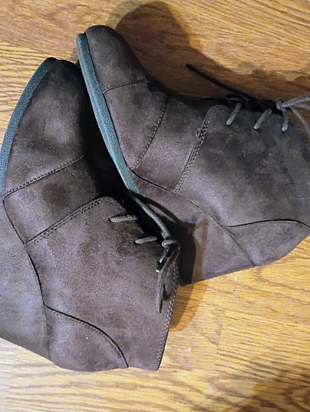 Cityclassified Brown Suede Lace-Up Wedge Booties